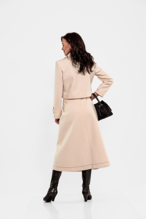 Fusta Effect crem midi, cusaturi ornamentale in contrast [1]