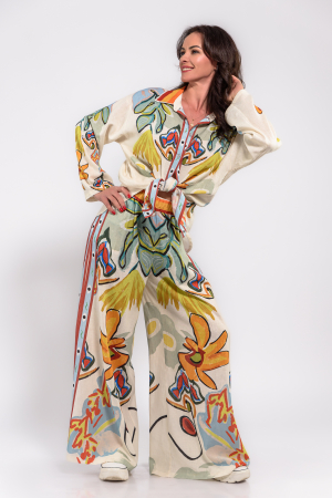 Pantaloni largi din in imprimat [2]