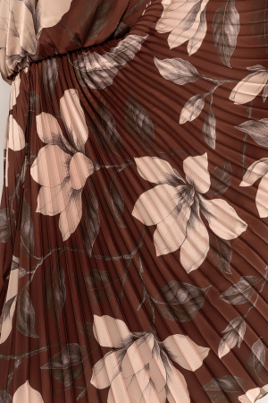 Rochie tripluvoal satinat cu flori mari bej si maro [3]