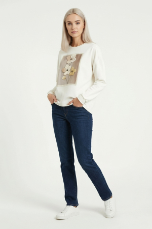 Tricouri/Topuri - Bluza dama Ecru cu motiv floral in relief