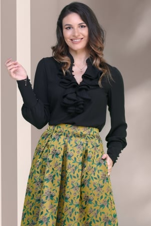 Bluze elegante - Bluza Effect eleganta voal negru cu volanase