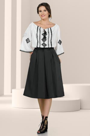 Broderii - Bluza Effect traditionala gen ie alba cu broderie neagra