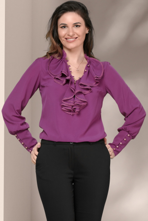 Bluza eleganta Effect voal mov cu volanase
