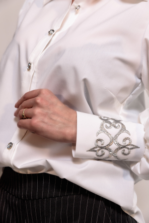 Camasa Effect poplin alb cu detalii vintage argintii [1]