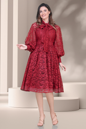 Rochii elegante - Rochie de ocazie baby doll din dantela visinie
