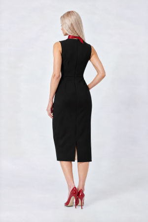 Rochie neagra midi tip creion cu peplum in talie accesorizata cu nasturi aurii [1]