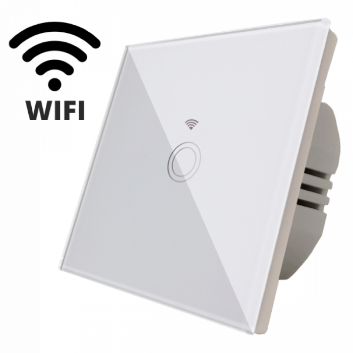 Intrerupator touch simplu WI-FI, sticla securizata, alb [2]