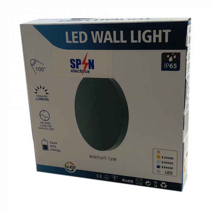 EVL368-SPN75941 Aplica LED Perete Biscuit fi150, 12W 3000K, lumina calda, cu protectie IP65 [3]