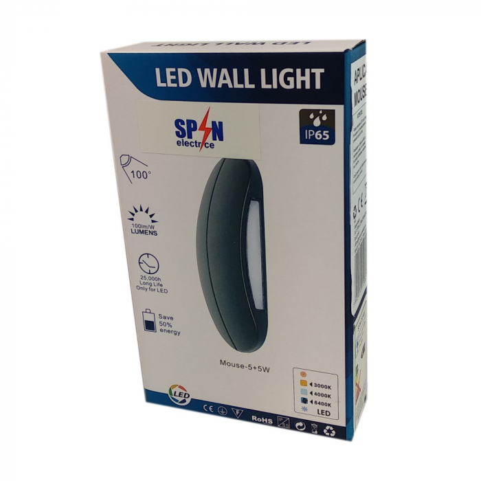 EVL372-SPN75947 Aplica LED Perete Mouse (5W+5W) 184x110mm, 10W, 3000K, lumina calda, cu protectie IP65 [3]