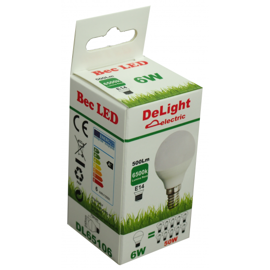 Bec Led Sferic E14, model G45, 6W=50W, 6500K, lumina rece [2]