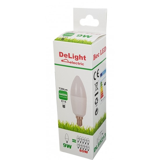 Bec Led Lumanare E14, model C37, 9W=80W, 2700K, lumina calda [2]