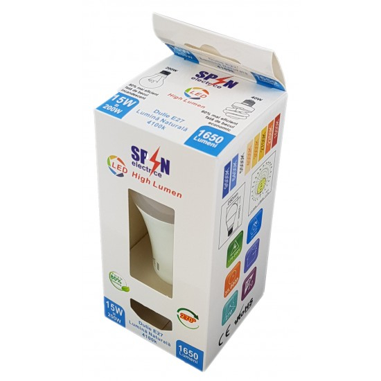 Bec Led E27, model glob A60, 15W=200W, 4000K, lumina neutra, 1650Lm [2]