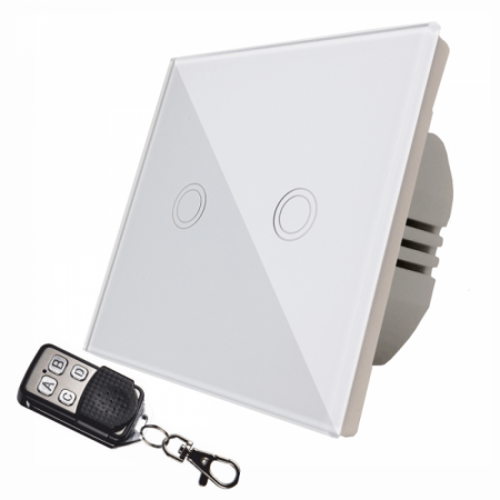 Intrerupator Touch - Intrerupator touch dublu + telecomanda RF, sticla securizata, alb