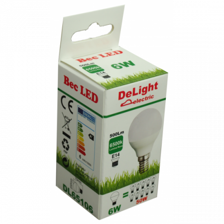 Bec Led Sferic E14, model G45, 6W=50W, 6500K, lumina rece [1]