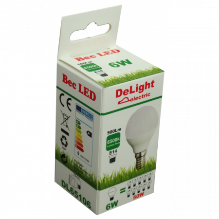 Bec Led Sferic E14, model G45, 6W=50W, 2700K, lumina calda [1]
