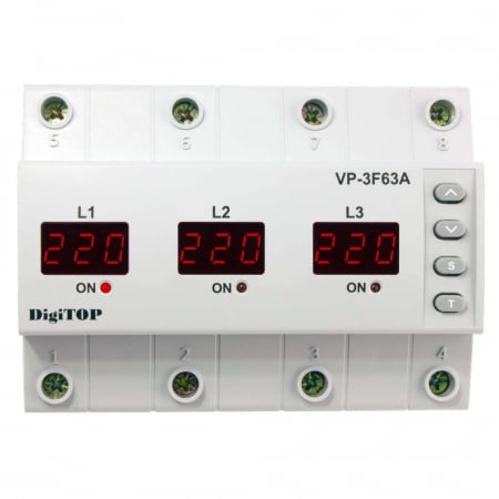 Relee Protectie - DIGITOP Releu trifazic protectie tensiune cu contactor inclus,pe sina DIN VP-3F63A