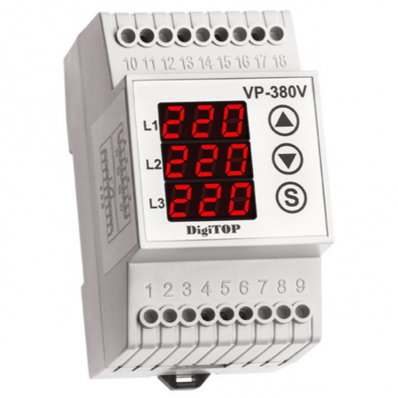 Relee Protectie - DIGITOP Releu trifazic protectie tensiune pe sina DIN 380V  VP-380 380179
