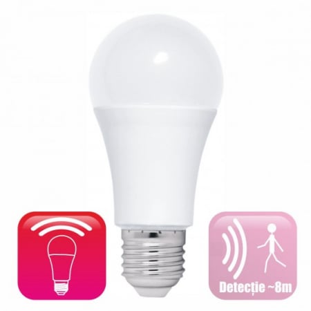 Becuri LED - Bec LED cu senzor miscare microunde, model glob A60, 12W=100W, 6400k, lumina rece