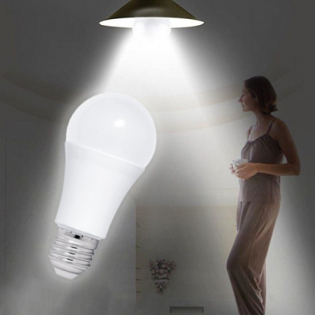 Bec LED cu senzor miscare microunde, model glob A60, 12W=100W, 6400k, lumina rece [2]
