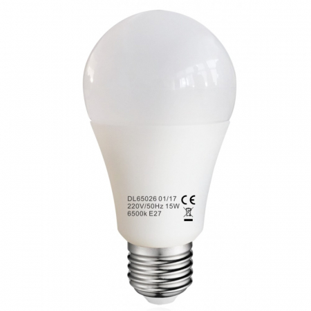Becuri LED - Bec Led E27, model glob A60, 15W=120W, 2700K, lumina calda, ore functionare 15.000