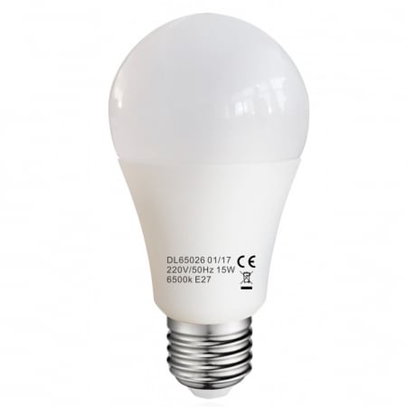 Becuri LED - Bec Led E27, model glob A60, 15W=120W, 6400K, lumina rece, ore functionare 15.000