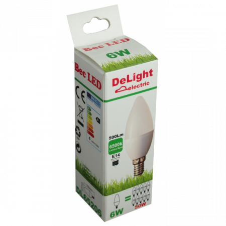 Bec Led Lumanare E14, model C37, 6W=50W, 2700K, lumina calda [2]