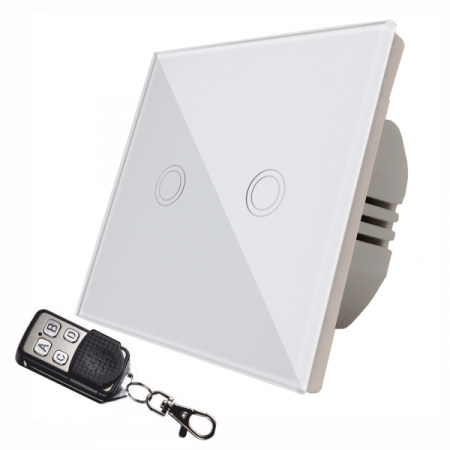 Intrerupator Touch - Intrerupator touch dublu + telecomanda RF, sticla securizata, alb