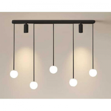 Lustre LED Suspendate - Lampa Suspendata Negru LED Cu 5 Glob Alb Mat 56w Cu Telecomanda