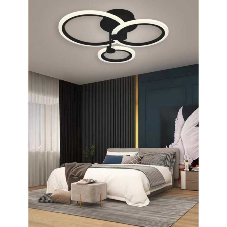 Lustre LED - Lustra LED 3 cercuri Neagra Telecomanda wifi 2.4G cu lumina/rece/calda/neutra intensitate reglabila