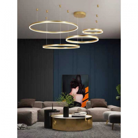 Lustre LED Suspendate - Lustra LED GOLD 4 cecuri 60cm+50cm+40cm+30cm cu Telecomanda wifi 2.4G lumina/rece/calda/neutra intensitate reglabila