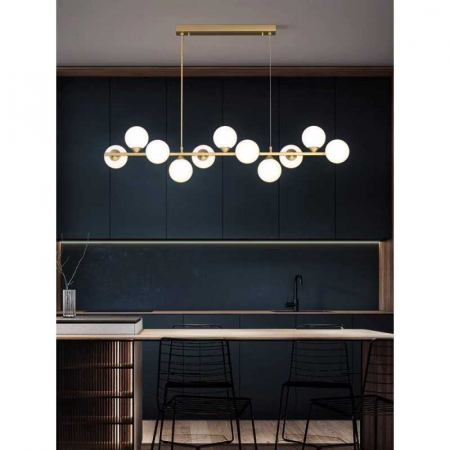 Lustre LED Suspendate - Lustra LED Gold cu 11 Glob Alb Mat Dulie G9 Inaltime Reglabila Becurile Nu Sunt Incluse