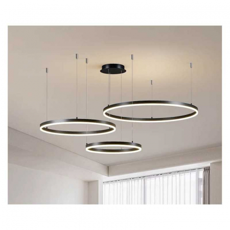 Lustre LED Suspendate - Lustra LED Negru 3cecuri 60cm+40cm+30cm cu Telecomanda wifi 2.4G lumina/rece/calda/neutra intensitate reglabila
