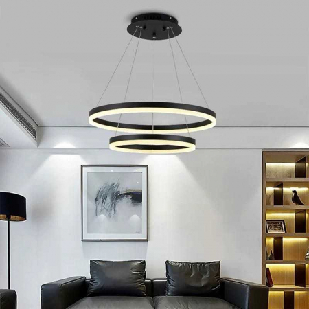Lustre LED Suspendate - Lustra LED Negru Minimalist Ring cu Telecomanda wifi 2.4G lumina/rece/calda/neutra intensitate reglabila