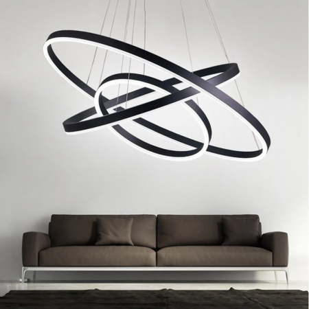 Lustre LED Suspendate - Lustra LED Negru Minimalist Ring cu Telecomanda wifi 2.4G lumina/rece/calda/neutra intensitate reglabila