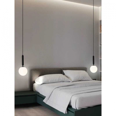 Lustre LED Suspendate - Lustra Pe Cablu Negru Cu Glob Mat Alb E27 maxim 60W