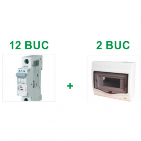 Sigurante Automate - Pachet Siguranță Automată Eaton CLS4-C16-PL4-C16/1-1 Pol 16A + Tablou Electric Siguranțe, 12 Module - Montaj Încastrat