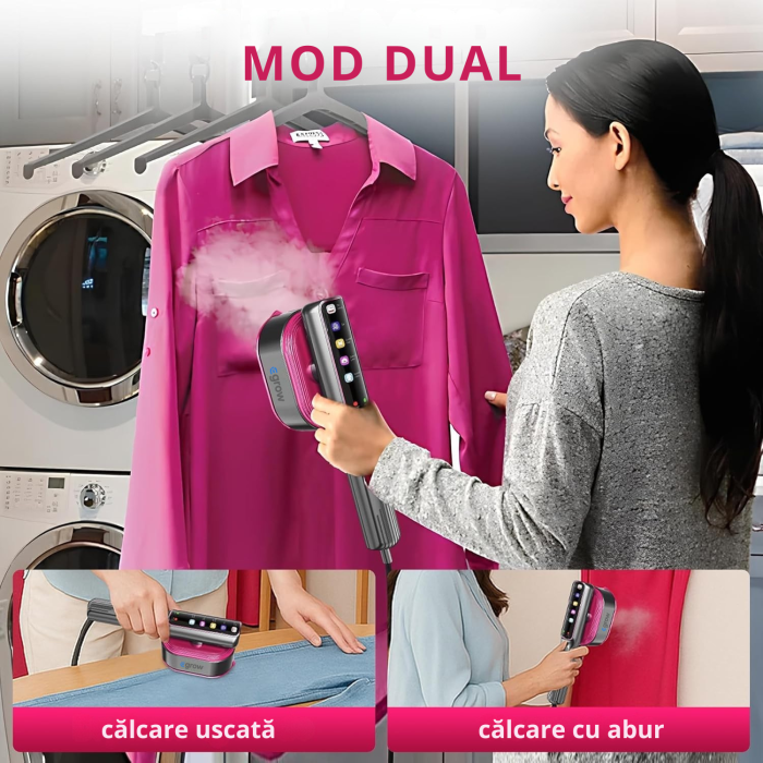 Aparat De Calcat Cu Abur 5 In 1, eGROW®, 1200W, 5 Moduri Reglabile, Afisaj LCD, Incalzire 15 Secunde, Vertical Si Orizontal, Functie Umeda/Uscata, Manusa Protectie Inclusa, Portabil Pentru Haine, Drap [11]