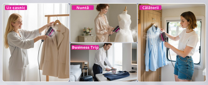 Aparat De Calcat Cu Abur 5 In 1, eGROW®, 1200W, 5 Moduri Reglabile, Afisaj LCD, Incalzire 15 Secunde, Vertical Si Orizontal, Functie Umeda/Uscata, Manusa Protectie Inclusa, Portabil Pentru Haine, Drap [18]