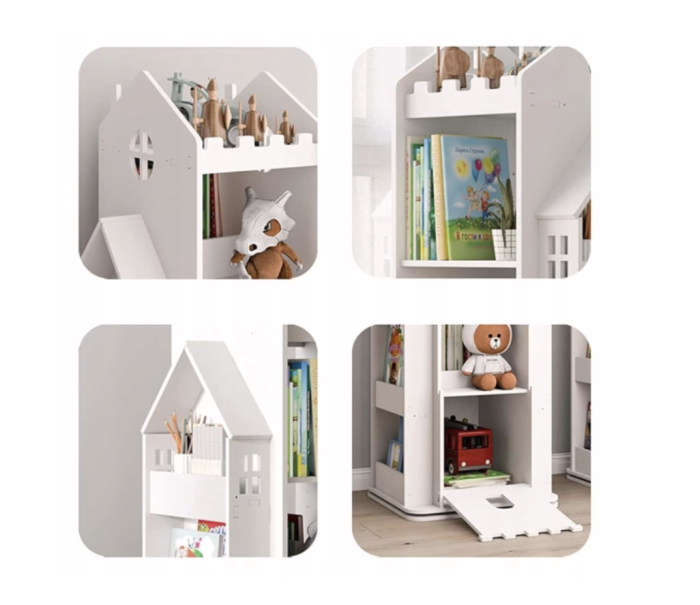 Biblioteca rotativa pentru carti eGROW®, 8 polite, model castel, lemn/PVC, alb [6]