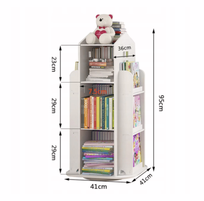 Biblioteca rotativa pentru carti eGROW®, 8 polite, model castel, lemn/PVC, alb [5]