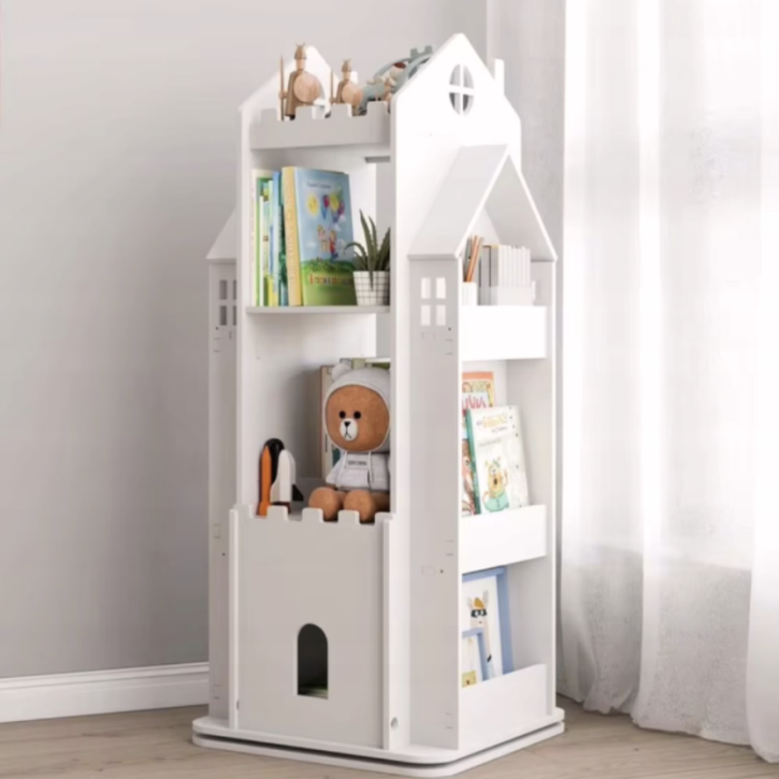 Biblioteca rotativa pentru carti eGROW®, 8 polite, model castel, lemn/PVC, alb [3]