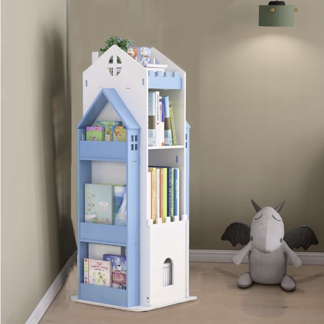 Biblioteca rotativa pentru carti eGROW®, 8 polite, model castel, lemn/PVC, albastru [4]