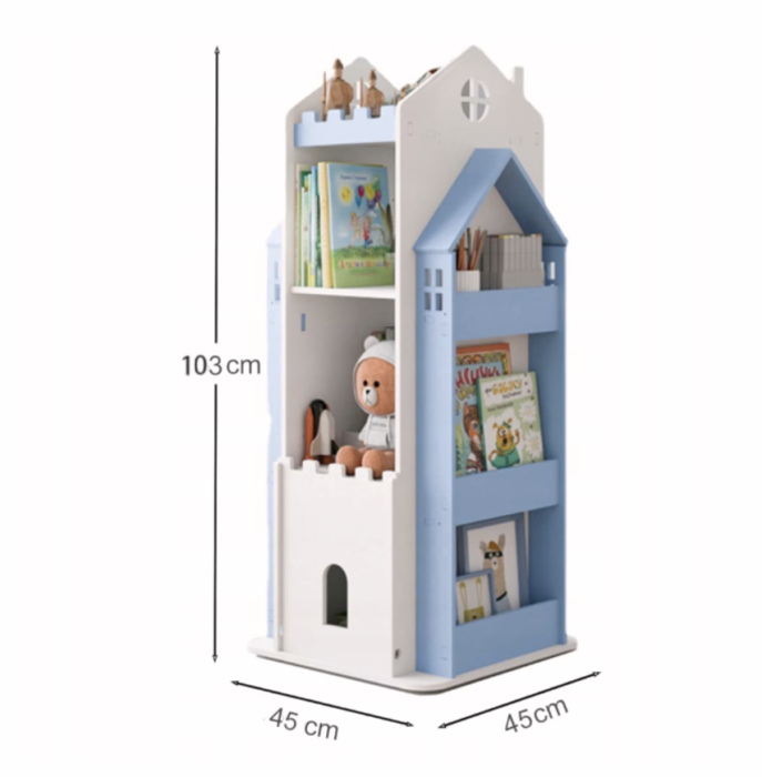 Biblioteca rotativa pentru carti eGROW®, 8 polite, model castel, lemn/PVC, albastru [2]