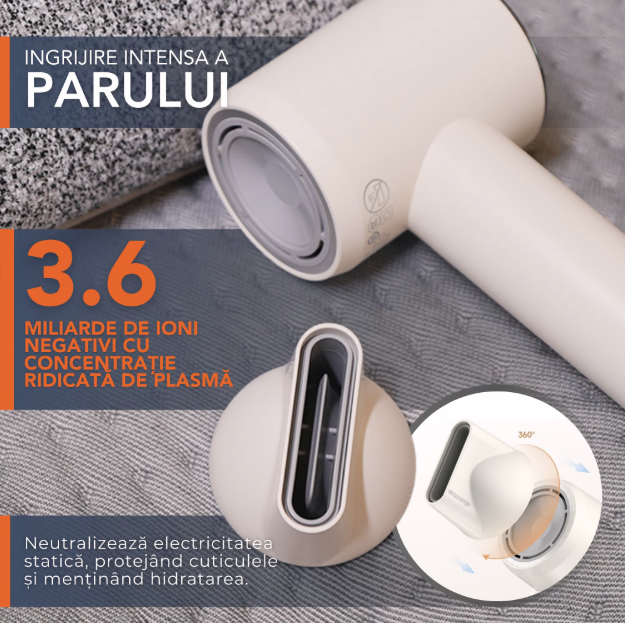 Uscator de Par Profesional eGROW® Uniorange H6, Ecran LCD, Anti-Electrizare, 5 Moduri de Uscare, 3 Trepte Temperatura, 2 Viteze, 110000 RPM, Tehnologie cu Plasma, Ioni Negativi Feon, Pornire/Oprire Au [5]