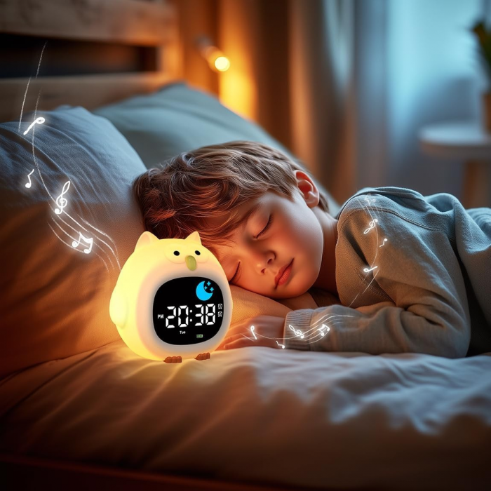 Ceas digital inteligent cu alarma pentru copii eGROW® Owl Touch, 8 culori, 6 melodii adormire, Sunete albe, 5 Nivele de volum, 2 Moduri de alarma, Control prin atingere, 5 Nivele ajustare luminozitate [9]
