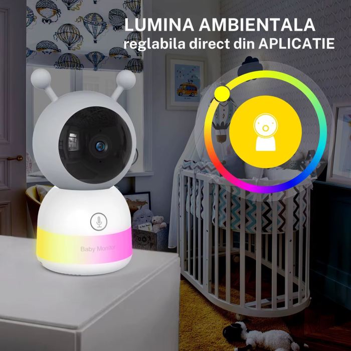 Baby Monitor Smart WiFi 3in1 Lumini Ambientale eGROW® DUO MAX 5” 2K Multi View, Aplicatie Smartphone/Tableta, Detectie AI Temperatura, Miscare, Sunet, Umiditate, Night Vision,, Sunet Bidirectional [8]