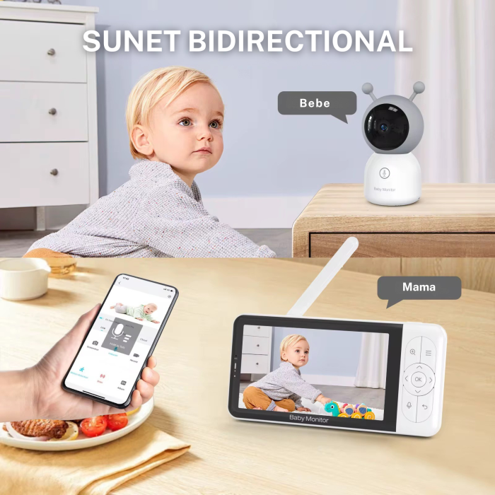 Baby Monitor Smart WiFi 3in1 Lumini Ambientale eGROW® DUO MAX 5” 2K Multi View, Aplicatie Smartphone/Tableta, Detectie AI Temperatura, Miscare, Sunet, Umiditate, Night Vision,, Sunet Bidirectional [3]