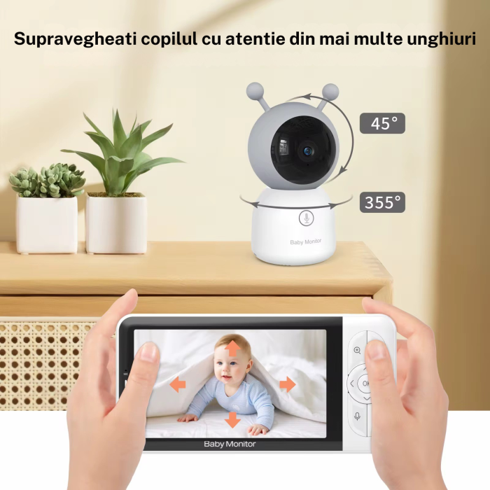 Baby Monitor Smart WiFi 3in1 Lumini Ambientale eGROW® DUO MAX 5” 2K Multi View, Aplicatie Smartphone/Tableta, Detectie AI Temperatura, Miscare, Sunet, Umiditate, Night Vision,, Sunet Bidirectional [9]