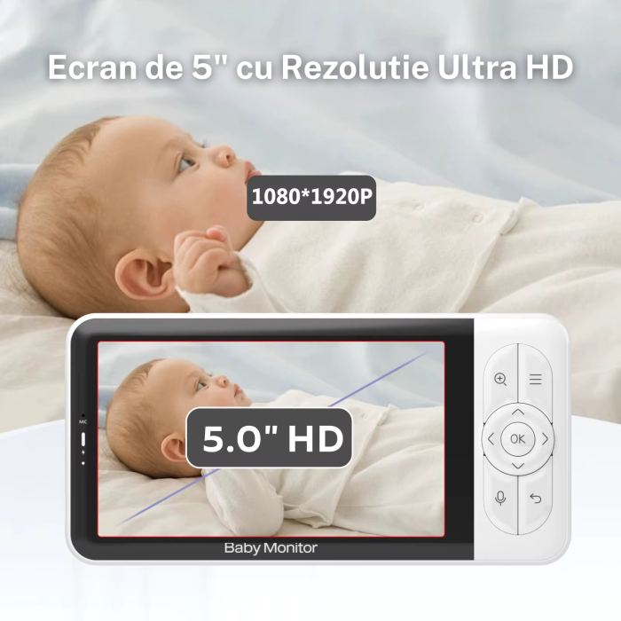 Baby Monitor Smart WiFi 3in1 Lumini Ambientale eGROW® DUO MAX 5” 2K Multi View, Aplicatie Smartphone/Tableta, Detectie AI Temperatura, Miscare, Sunet, Umiditate, Night Vision,, Sunet Bidirectional [2]