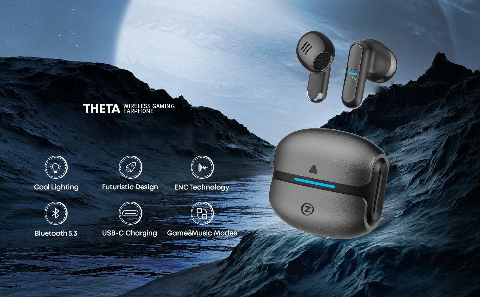 Casti Wireless Audio Zendo® THETA PRO, fara fir, Mod gaming cu efect dinamic, Bluetooth 5.3, Microfon, Control prin atingere, Noise Cancelling, Carcasa magnetica, Rezistente la apa, Latenta redusa, Un [2]